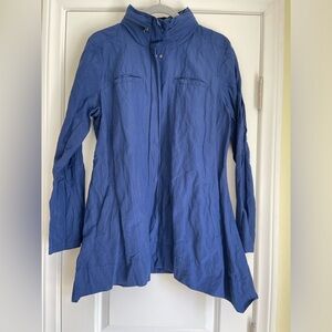 NWT Eileen Fisher Women's M Hidden Hood Jacket Rumpled Cotton Steel Blue/Navy